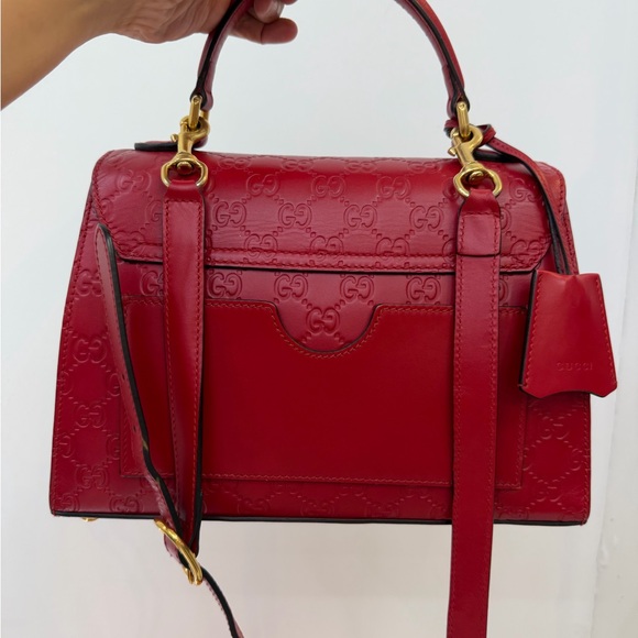 Gucci Ruby Red Embossed Leather Satchel with Gold Hardware - Picture 4 of 9